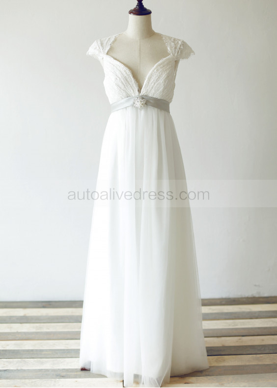 Cap Sleeves Ivory Eyelash Lace Tulle Maternity Wedding Dress